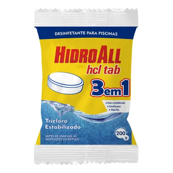 Cloro Hidroall Pastilha Multi Ação 3 Em 1 200g Para Piscinas